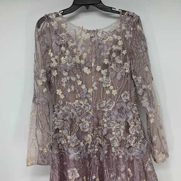 Mac Duggal Dress 20402 Floral Embroidered Long Sleeve Mesh Gown - Picture 11 of 16